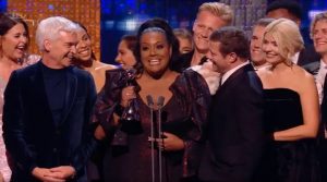 Alison later climbed on stage and told viewers that she 'should have won' an NTA. Picture: ITV