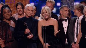 Holly and Phil were on stage tonight after This Morning won another award at the NTAs. Picture: ITV