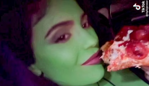 The trio enjoyed some pizza during the outing in their Wicked Witch of the West costumes. Picture: Kylie Jenner